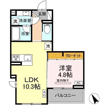 DBLESS和田町(1LDK/3階)の間取り写真