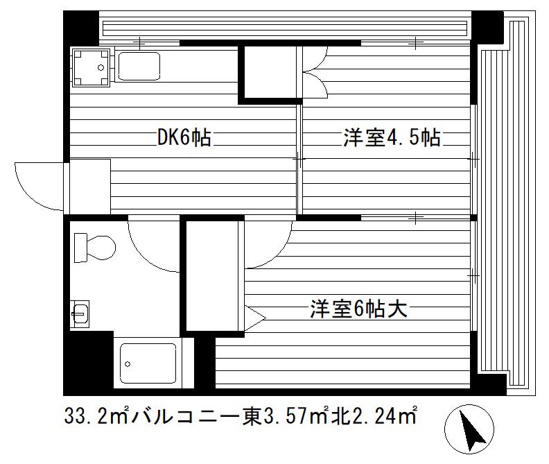 武蔵野マンション(2DK/2階)の間取り写真