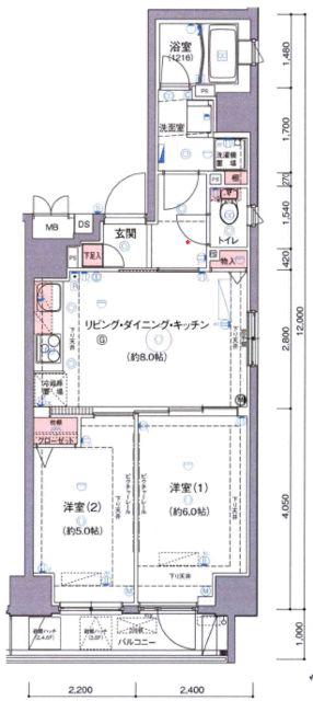 ハーモニーレジデンス月島(2LDK/6階)の間取り写真