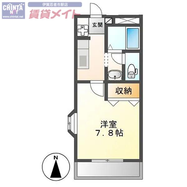 シャトー伊賀(1K/1階)の間取り写真