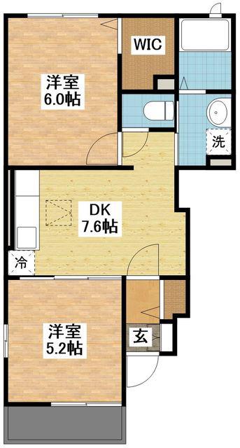 エアリーヒルA(2DK/1階)の間取り写真