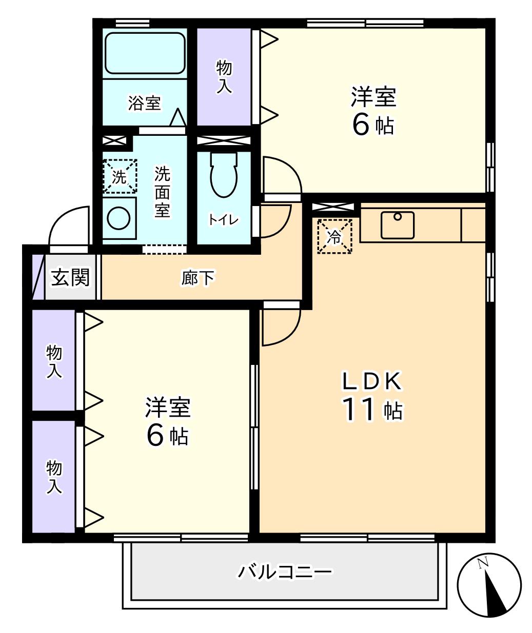 ピュアタウンA棟(2LDK/2階)の間取り写真