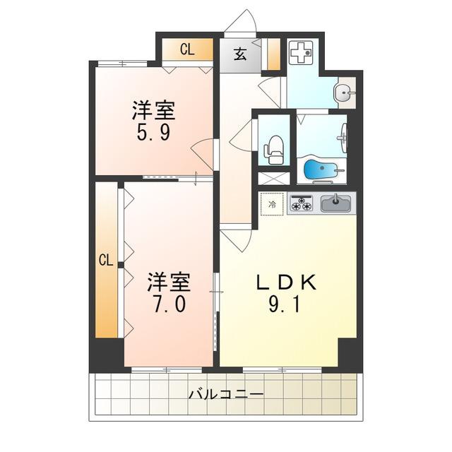 グランデュール林寺(2LDK/9階)の間取り写真