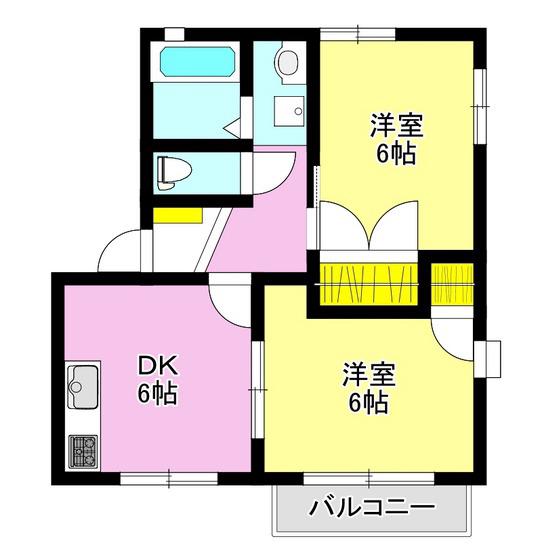 ヴィラフレグランス C(2DK/2階)の間取り写真