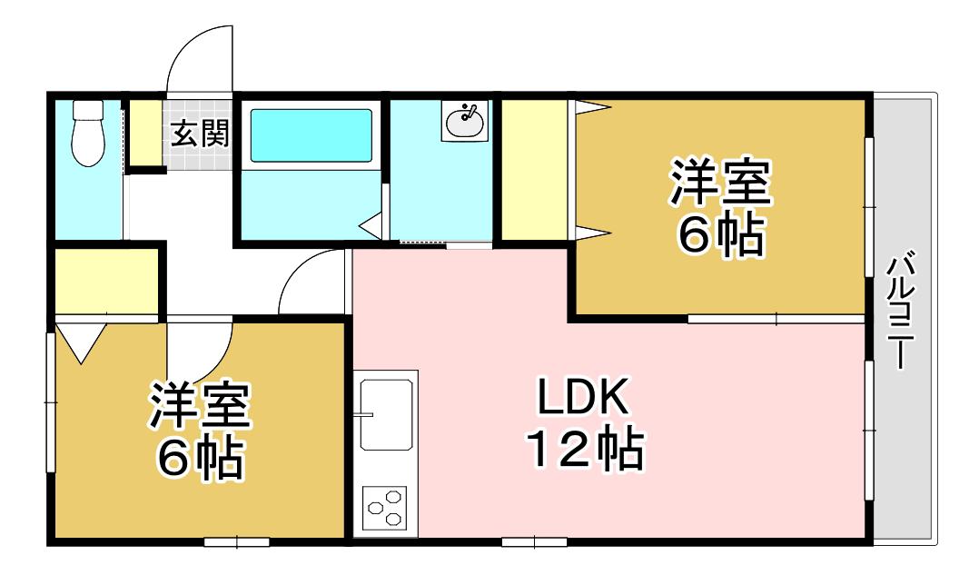 レトア木屋瀬 II(2LDK/1階)の間取り写真