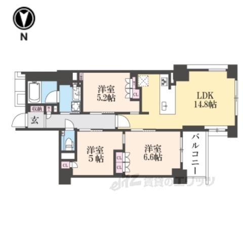 イーグルコート京都御所南プレミアム迎賓館(3LDK/4階)の間取り写真