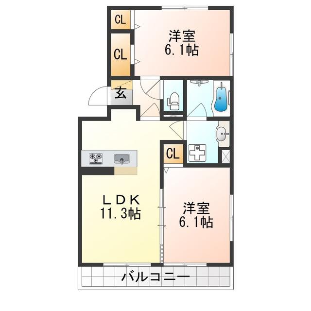 グランソレイユ西院(2LDK/1階)の間取り写真