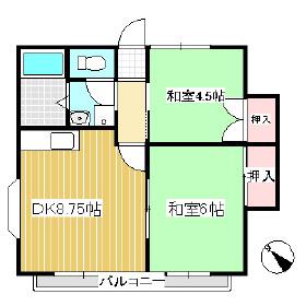 マンション桜井 A棟(2DK/2階)の間取り写真