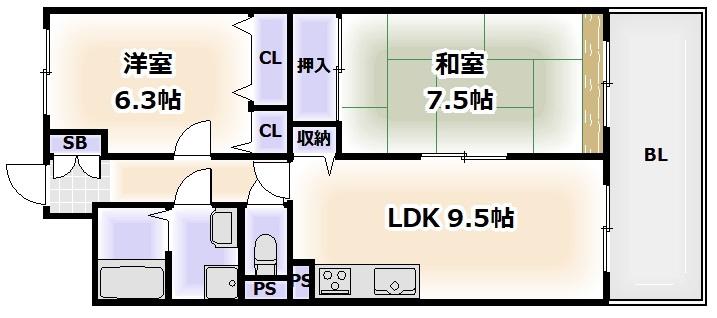 ハイツ天王寺1号館(2LDK/4階)の間取り写真