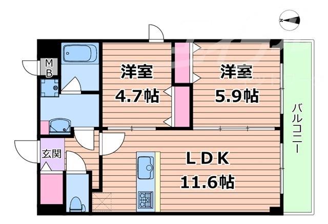 レジデンシア都島アイラ(2LDK/8階)の間取り写真