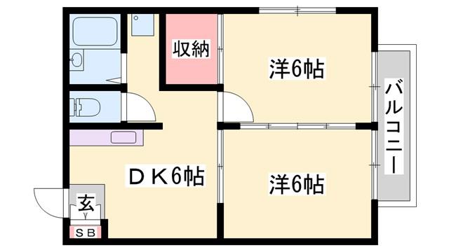 メゾンK・C田寺(2DK/2階)の間取り写真