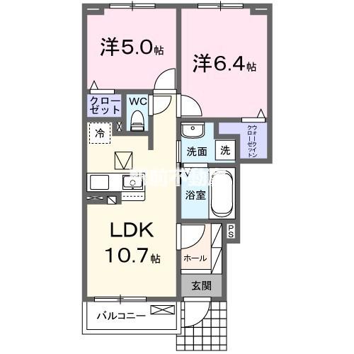バルカロール(2LDK/1階)の間取り写真