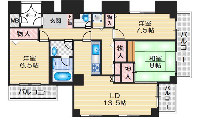 サバ―ブ永楽荘(3LDK/3階)の間取り写真