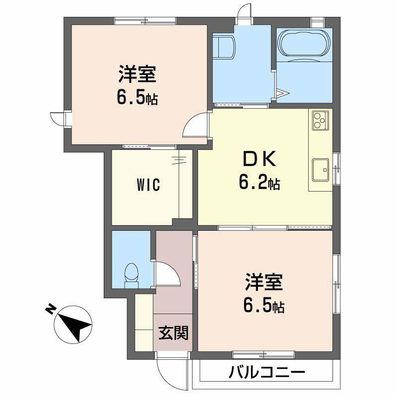 アルル 参番館(2DK/1階)の間取り写真