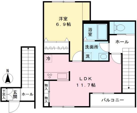 フィシオ笹塚テラス(1LDK/2階)の間取り写真