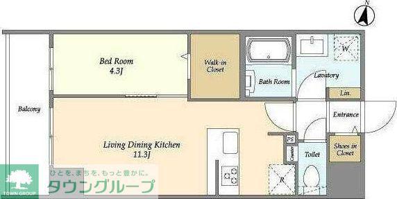 HF北千住レジデンス(1LDK/4階)の間取り写真
