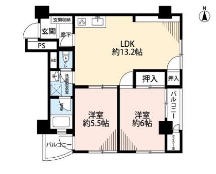 サン・ハイツ早稲田(2LDK/5階)の間取り写真