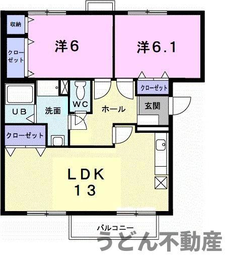 ニューエルディム小山A(2LDK/1階)の間取り写真