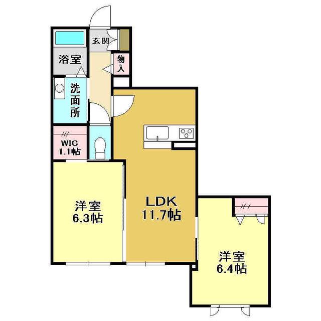 ベレオ弓張月(2LDK/1階)の間取り写真