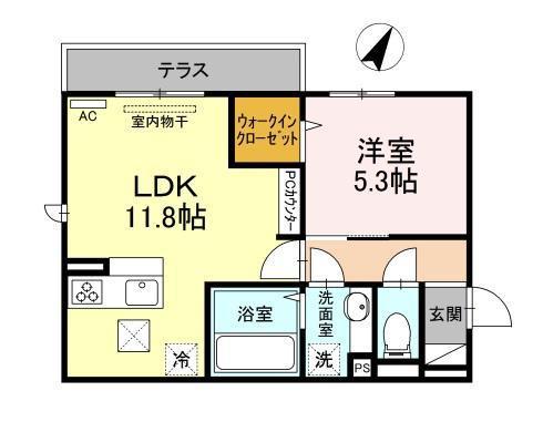 D-ROOM寺家駅前A棟  (1LDK/1階)の間取り写真
