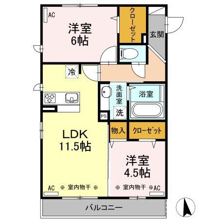 カルフール前沢(2LDK/3階)の間取り写真
