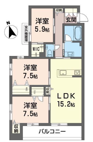 ウィズプラス大船 積水ハウスオートロックマンション(3LDK/3階)の間取り写真