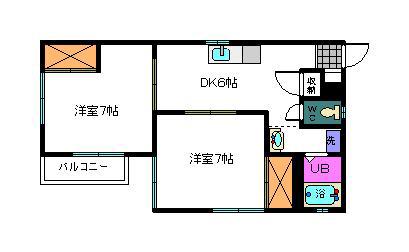 クレール田沼(2DK/2階)の間取り写真