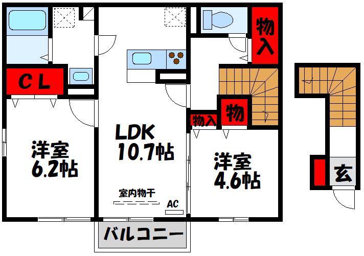 ブリーズメゾン A棟(2LDK/2階)の間取り写真