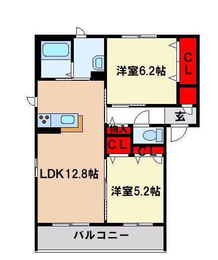 メゾンボヌール大利(2LDK/2階)の間取り写真