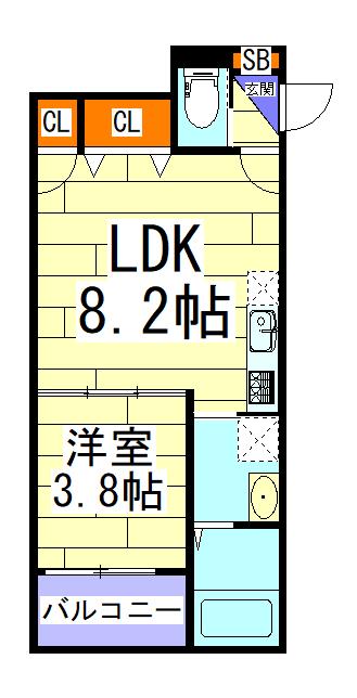 BELLハイツ守口(1LDK/2階)の間取り写真