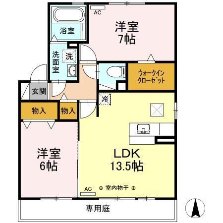 ジーニアル上条(2LDK/1階)の間取り写真