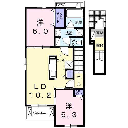 グランドビュー 八幡(2LDK/2階)の間取り写真