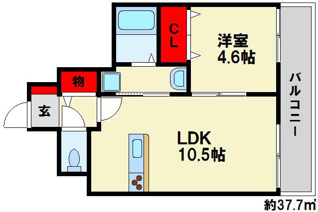 エスポワール参番館(1LDK/3階)の間取り写真