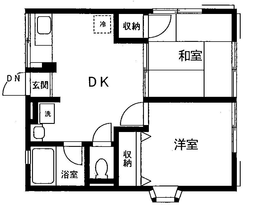 シティハイム KUBO(2DK/1階)の間取り写真