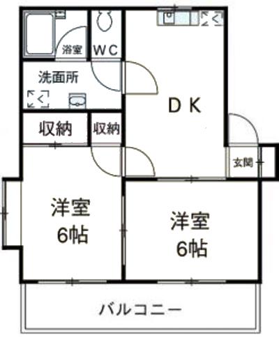 ユングフラウ港南B(2DK/1階)の間取り写真