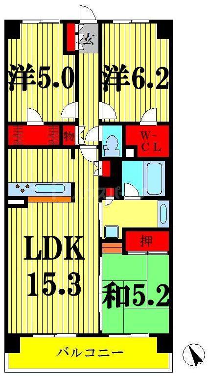 クレストフォルム柏サウスウィング(3LDK/3階)の間取り写真