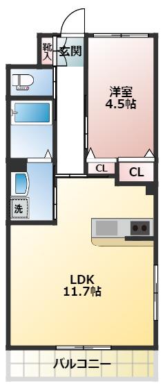グレイスワン(1LDK/2階)の間取り写真