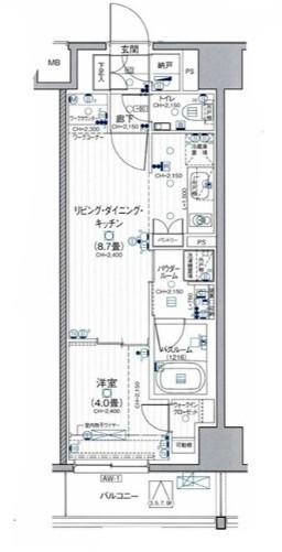デュオステージ横濱伊勢佐木(1LDK/4階)の間取り写真