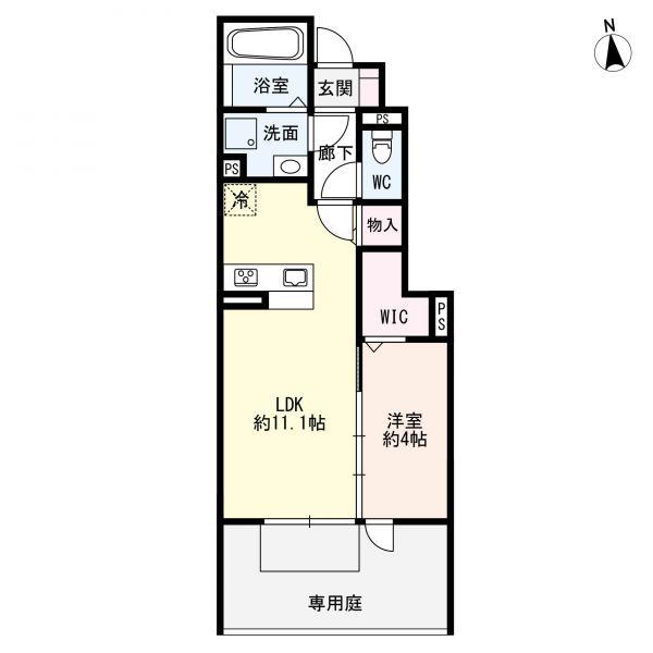 フェーブ千代が丘(1LDK/1階)の間取り写真