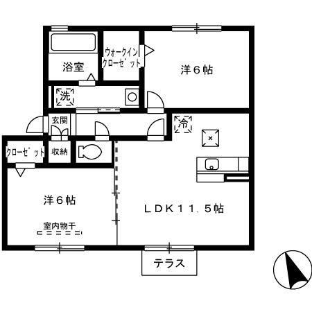 ヴィルヌーブ(2LDK/1階)の間取り写真