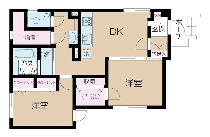 シャンブルIS(2DK/1階)の間取り写真