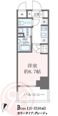 クレストコート靭公園 THE CLASS(1K/7階)の間取り写真