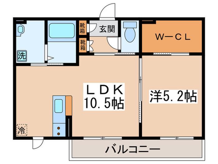 エスペランサ鹿沼(1LDK/2階)の間取り写真