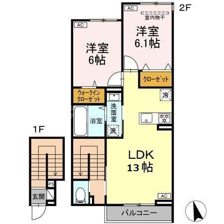 セレスティア東四つ木V(2LDK/2階)の間取り写真
