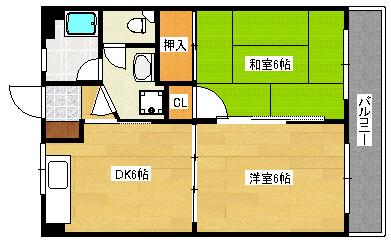 コーポ花本(2DK/4階)の間取り写真