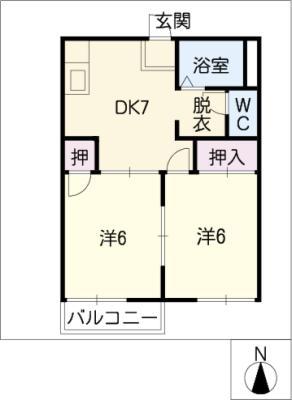 第2高塚ハイツA(2DK/2階)の間取り写真