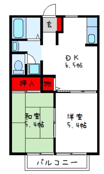 ハイツ・花のこみち B棟(2DK/1階)の間取り写真