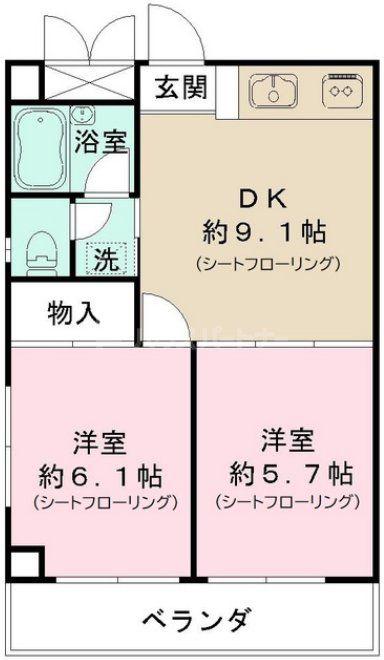 第二佐々木ビル(2DK/6階)の間取り写真