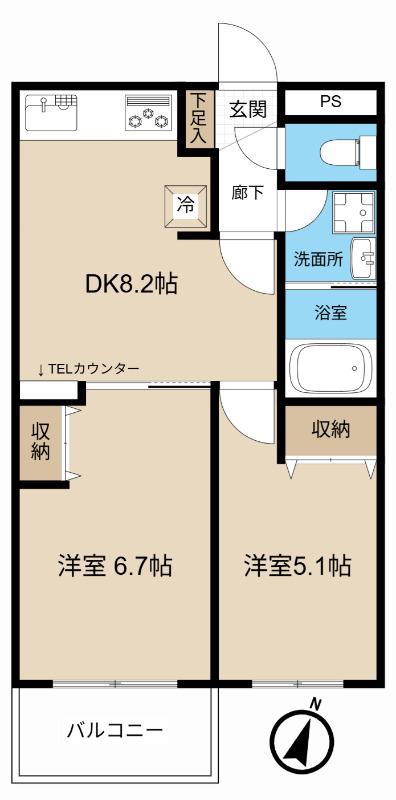 レベアス(2DK/1階)の間取り写真