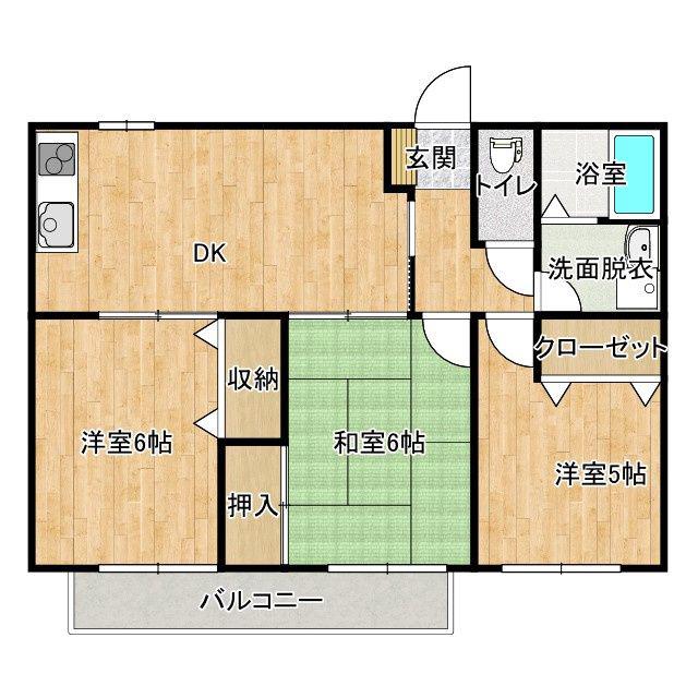 アンフォーラ広瀬B棟(3DK/1階)の間取り写真